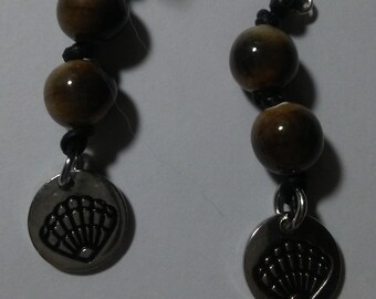 Ocean Themed Small Brown/Blue Marble Bead with Silver Charm (Turtle-Seahorse-Shell-Anchor-Dolphin)