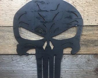 Thin Blue Line Police Punisher Skull Laser CutOut Metal Sign 17Hx12W