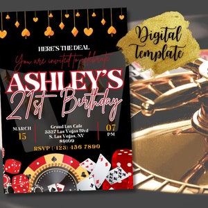 Editable Poker Birthday Invitation, Poker Birthday Invite. Casino Night Invite. Casino Birthday Party. Poker Party Vegas Theme Invitation