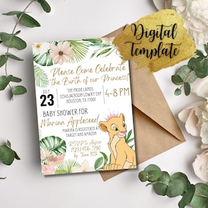 Nala Lion King Baby Shower Invitation Editable, Nala Baby Shower Invite, Lion Cub Baby Shower Invitation Printable Instant Template