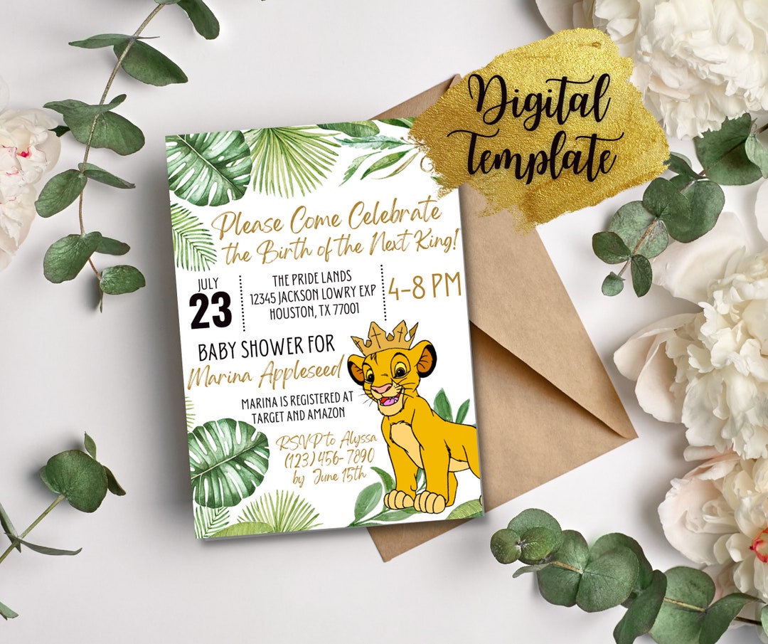 Lion King Baby Shower Invitation Editable, Simba Baby Shower Invite