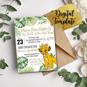 Lion King Baby Shower Invitation Editable, Simba Baby Shower Invite, Lion Cub Baby Shower Invitation Printable Instant Template