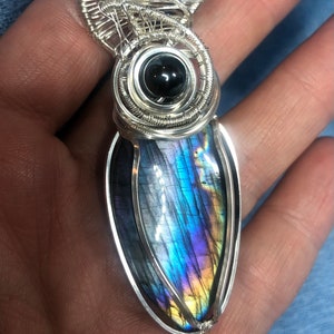 Rare Silver and Purple Rainbow Labradorite Sterling Silver Pendant