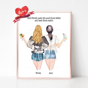 Personalized Best Friend Print, Best Friend Gift, Birthday Gift, Christmas Gift, Custom Portrait Print, Custom Friends Gift, Bestie Print A2