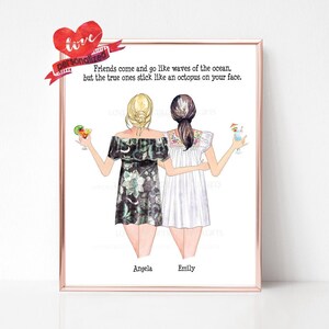 Personalized Best Friend Print, Best Friend Gift, Birthday Gift, Christmas Gift, Custom Portrait Print, Custom Friends Gift, Bestie Print A2