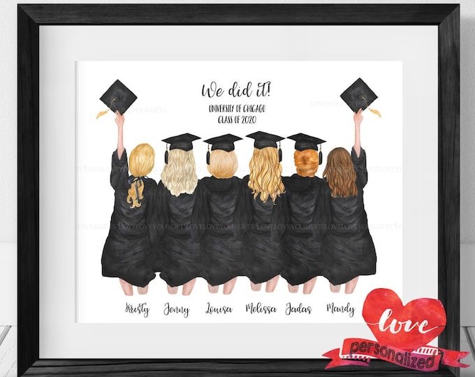 6 Best Friends Personalized Graduation Print Friends Graduation Gift ...