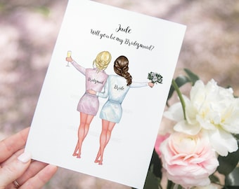 Personalised Bridesmaid Proposal Card Bridesmaid Card Bridesmaid Gift Will You Be My Bridesmaid Box Bridesmaid illustration Wedding Card