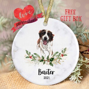 Personalized St. Bernard Christmas Ornament Custom St. Bernard Dog Ornament Puppy Ornament Pet Memorial Ornament Pet Ornament Dog Lover Gift