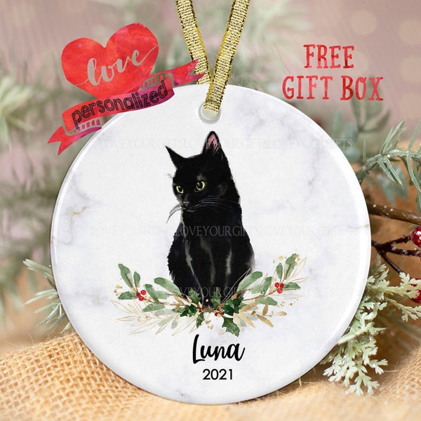 Personalized Black Cat Christmas Ornament Custom Black Cat Ornament Cat Lover Gift Pet Memorial Ornament Pet Gift Cat Keepsake New Cat Gift