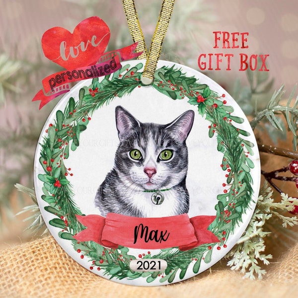 Personalized Cat Christmas Ornament Custom Cat Ornament Cat Lover Gift Pet Memorial Ornament Pet Gift Brown Cat Grey Cat New Cat Gift Xmas