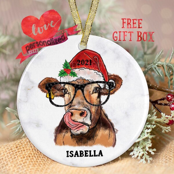 Personalized Christmas Cow Ornament, Horse Ornament, Christmas Ornament, Farm Ornament Cow Ornament Pig Ornament Goat Ornament Cow Christmas