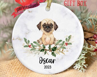 Personalized Pug Puppy Christmas Ornament Custom Pug Ornament Dog Ornament Dog Ornament Dog Lover Ornament Puppy Ornament Gift