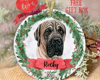 Personalized Mastiff Christmas Ornament Personalized Mastiff Ornament Dog Christmas Ornament Dog Ornament Dog Lover Gift Pet Memorial Gift