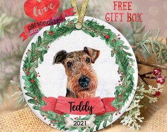 Personalized Airedale Terrier Christmas Ornament Airedale Terrier Ornament Personalized Dog Ornament Dog Lover Pet Ornament Dog Memorial