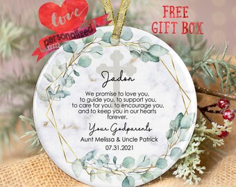 Personalized Godparents Ornament Godmother Ornament Godfather Ornament Baptism Ornament Christening Godson Goddaughter Christmas Ornament