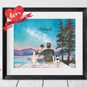 Custom Family Portrait, Family Illustration, Dog Portrait, Dog Print, Dog Lover Gift, Best Friends Print, Pet Portrait, Family Print, Gift