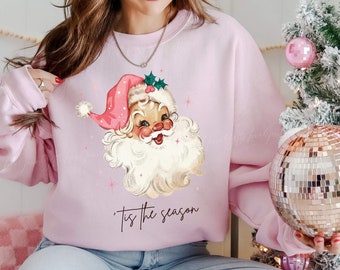 Pink Retro Santa Christmas Sweatshirt Pink Christmas Retro Santa Shirt Vintage Santa Sweatshirt Santa Holiday Shirt Women Christmas Gift