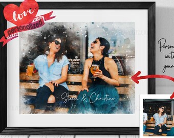 Best Friend Print, Friends Birthday Gift, Personalized Best Friend Gift, Friendship Gift, Bestie Personalized Watercolor Painting from Photo