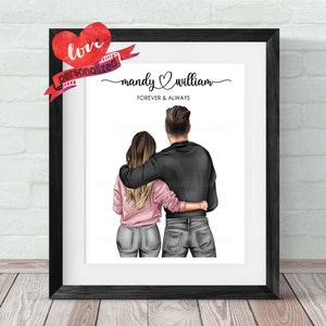 Custom Couple Portrait, Anniversary Gift, Wedding Print, Valentine Day Gift, Couple Print Lovers Print Custom Boyfriend Girlfriend Print