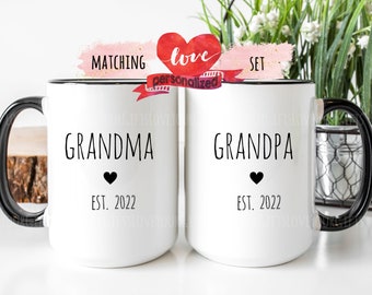 Grandparents Mugs Set, Grandparents Pregnancy Announcement Mugs, Grandpa Gift, Grandma Gift, Grandparents est 2022 Mugs, Baby Shower Gifts