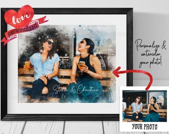 Best Friend Print, Friends Birthday Gift, Personalized Best Friend Gift, Friendship Gift, Bestie Personalized Watercolor Painting from Photo