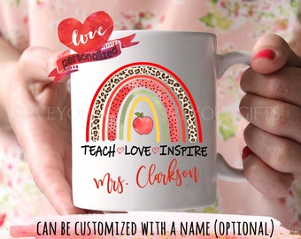 Personalized Teacher Mug, Teacher Gift, Rainbow Thank you Mug, Teachers Rainbow Mug Teacher Appreciation Gifts Christmas Teacher Gift School