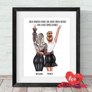 Personalized Best Friend Print, Best Friend Gift, Birthday Gift, Custom Portrait Print, Custom Friends Gift, Bestie Print, Friends Wall Art