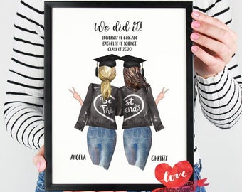 2 Best Friends Personalized Graduation Print Friends Graduation Gift Friends Print Sisters Print College Graduation High School Graduation