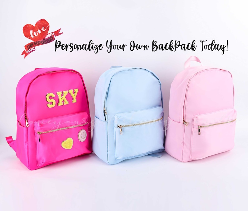 Personalized Nylon Backpack, Custom Chenille Letter Patch Backpack ...