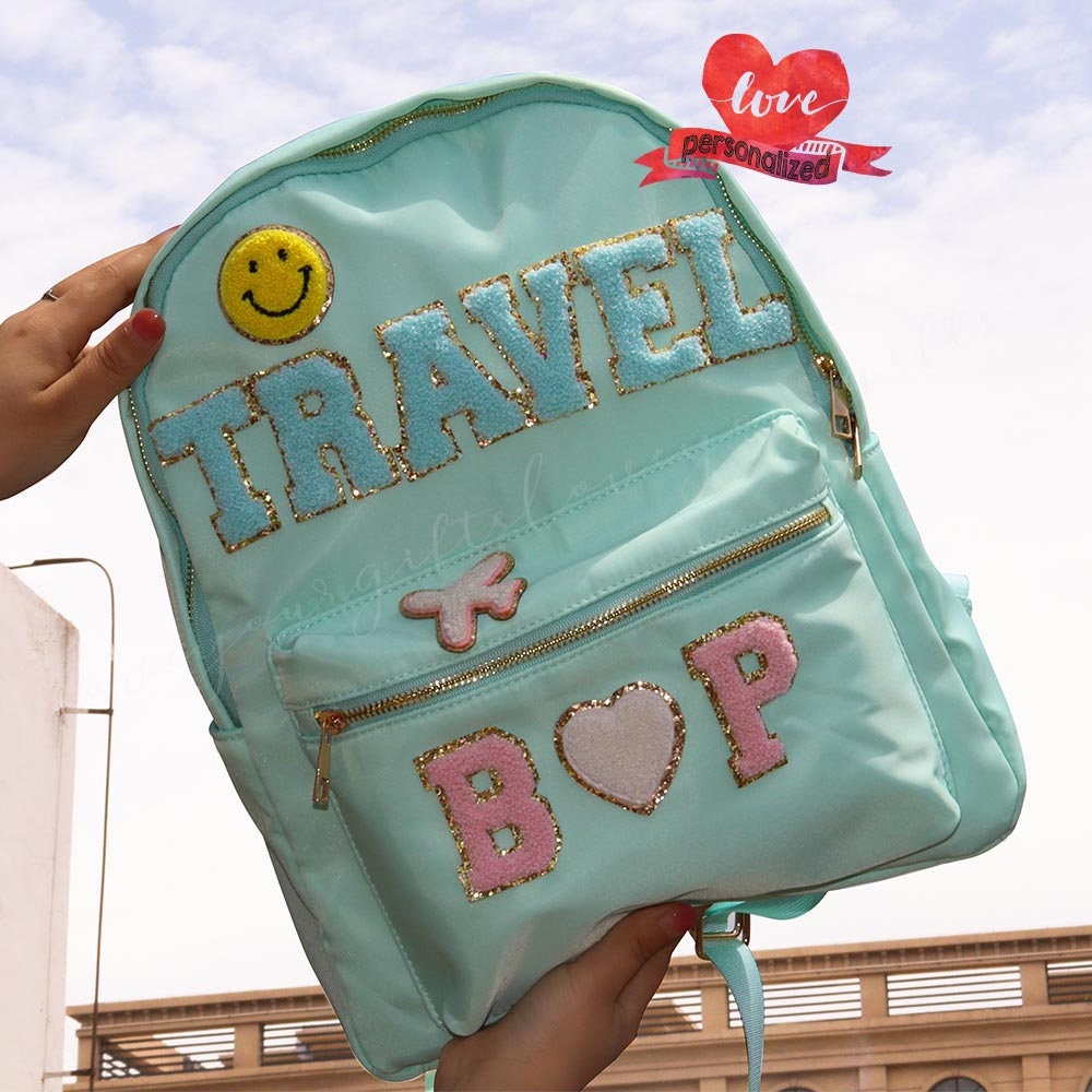 Personalized Nylon Backpack, Custom Chenille Letter Patch Backpack ...