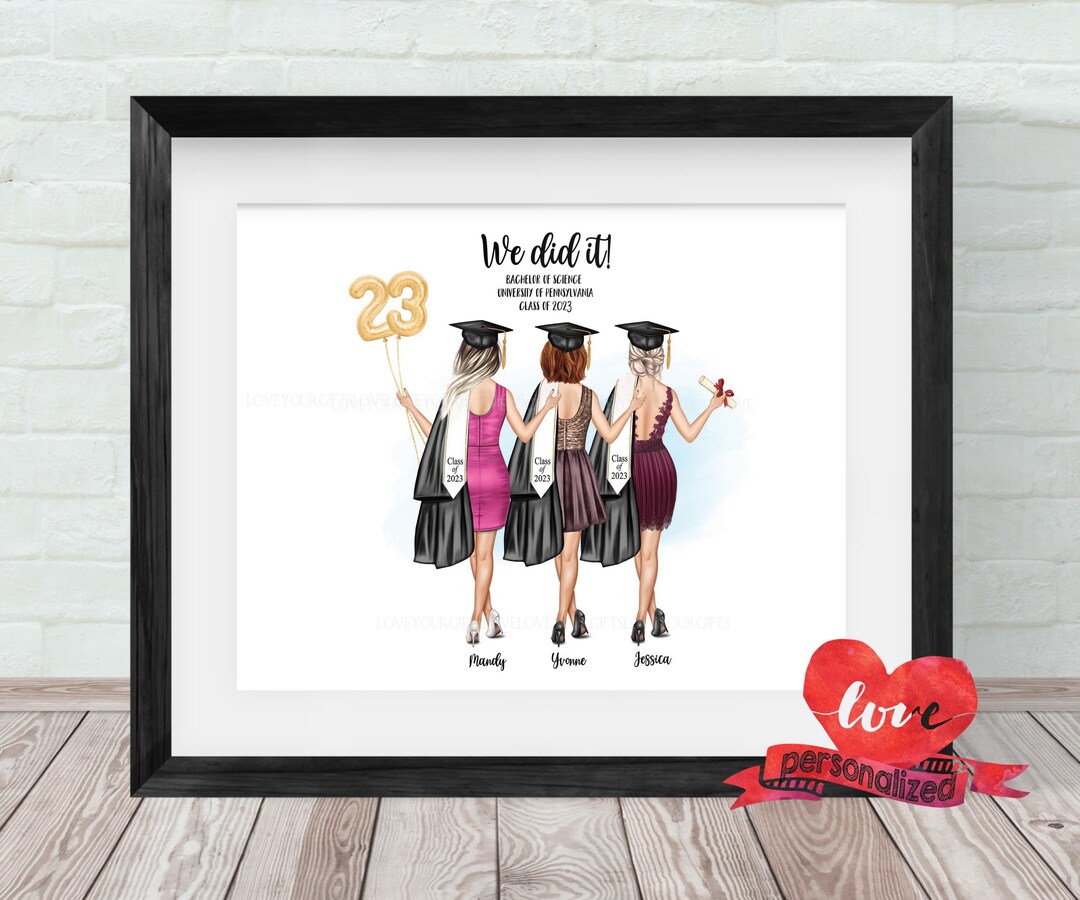 3 Best Friends Personalized Graduation Print Friends Graduation Gift ...