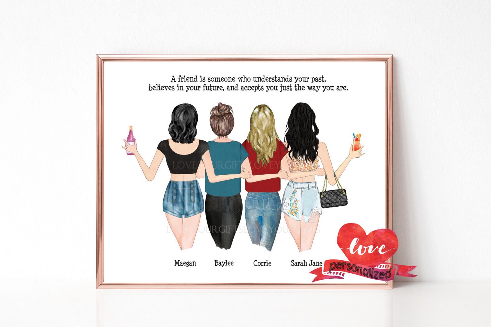 4 Personalized Best Friend Print Best Friend Gift Birthday | Etsy