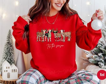 Christmas Cow Sweatshirt, Cute Cow Christmas Shirt, Christmas Sweatshirt, Farm Christmas Shirt, Cow Lights Sweatshirt, Cow Lover Shirt Xmas
