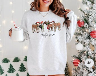 Christmas Cow Sweatshirt, Cute Cow Christmas Shirt, Christmas Sweatshirt, Farm Christmas Shirt, Cow Lights Sweatshirt, Cow Lover Shirt Xmas