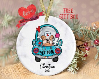 Personalized Vet Tech Christmas Ornament, Vet Tech Appreciation Gift Vet Tech Christmas Gift Vet Tech Gift Dog Cat Ornament Friends Ornament