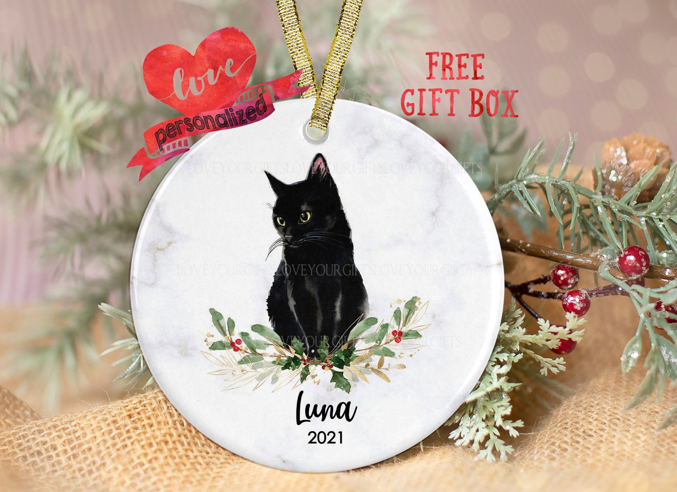 BLACK CAT in Stocking Christmas Ornament-Santa's Little Pals-by E&S Pets 