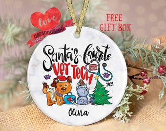 Personalized Santa's Favorite Vet Tech Christmas Ornament, Vet Tech Appreciation Gift Vet Tech Christmas Gift Vet Tech Gift Dog Cat Ornament