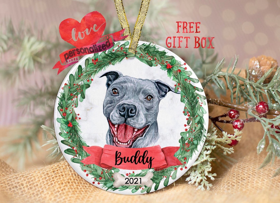 Personalized Pit Bull Christmas Ornament Pit Bull Ornament Personalized