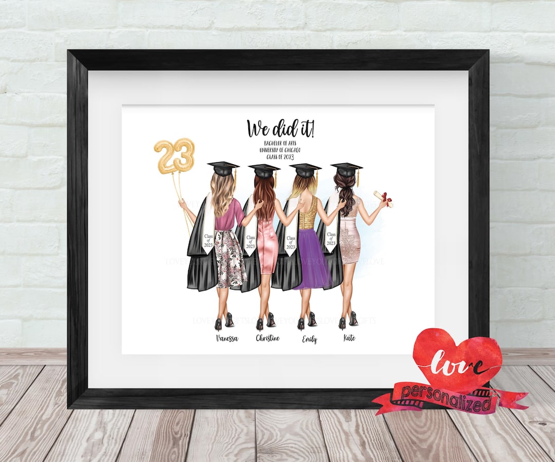 4 Best Friends Personalized Graduation Print Friends Graduation Gift ...