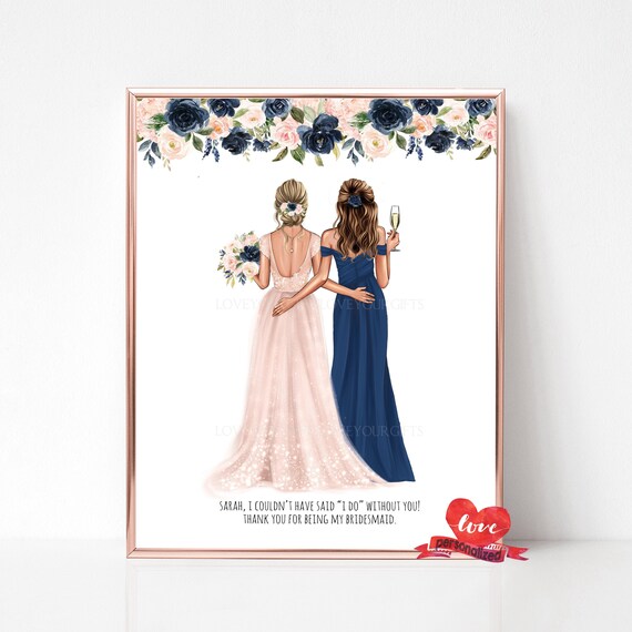 Custom Bridesmaid and Bride Print, Bridesmaid Print, Thank You Bridesmaid  Gift, Bridesmaid Proposal, Wedding Keepsake, Team Bridal, Floral - Etsy