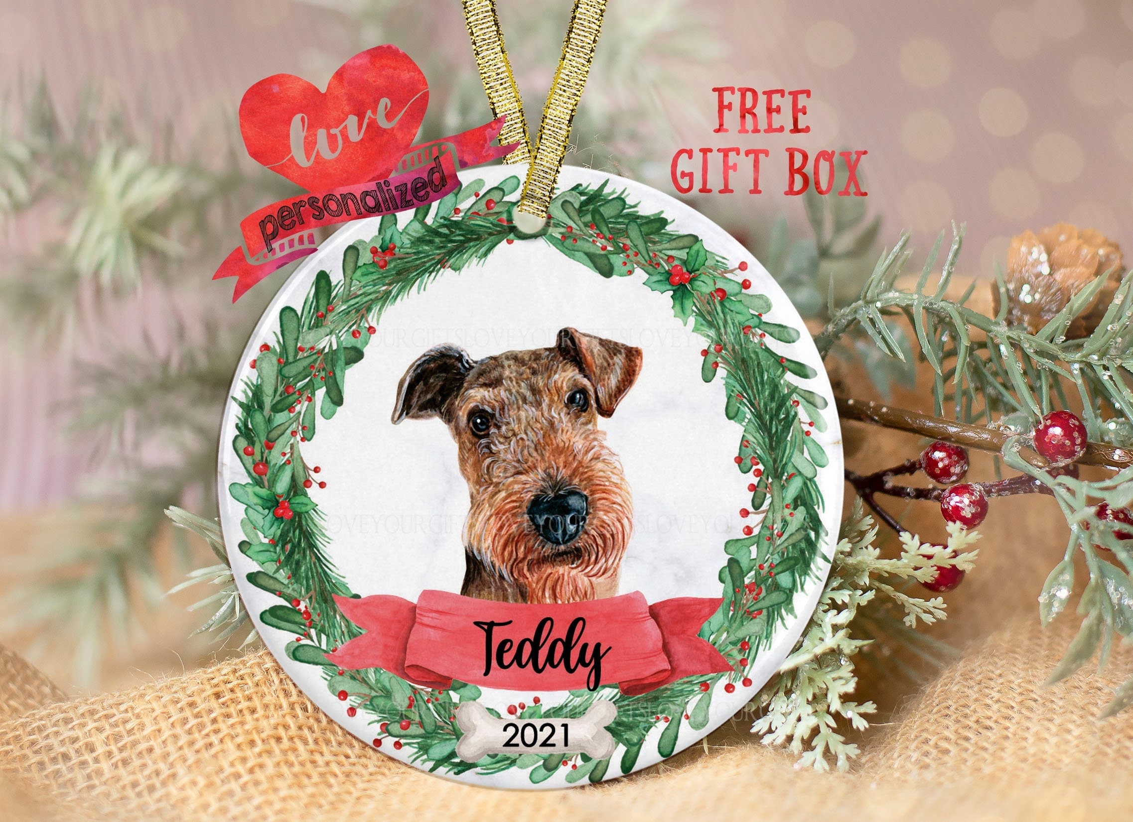 Personalized Airedale Terrier Christmas Ornament Airedale Terrier Ornament Personalized Dog Ornament Dog Lover Pet Ornament Dog Memorial Etsy