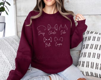 Custom Dog Ears Sweatshirt, Personalized Dog Sweatshirt with Name, Christmas Gift, Dog Dad Dog Mom Gift for Him, Gift for Her Cute Dog Gift