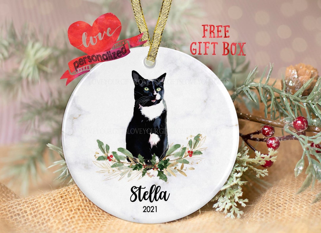 Personalized Blank and White Tuxedo Cat Christmas Ornament Custom ...