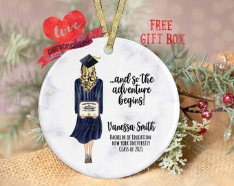 Personalized Graduation Ornament Class of 2024 Custom Graduation Christmas Ornament Masters Bachelor Doctorate College High School Grad Gift