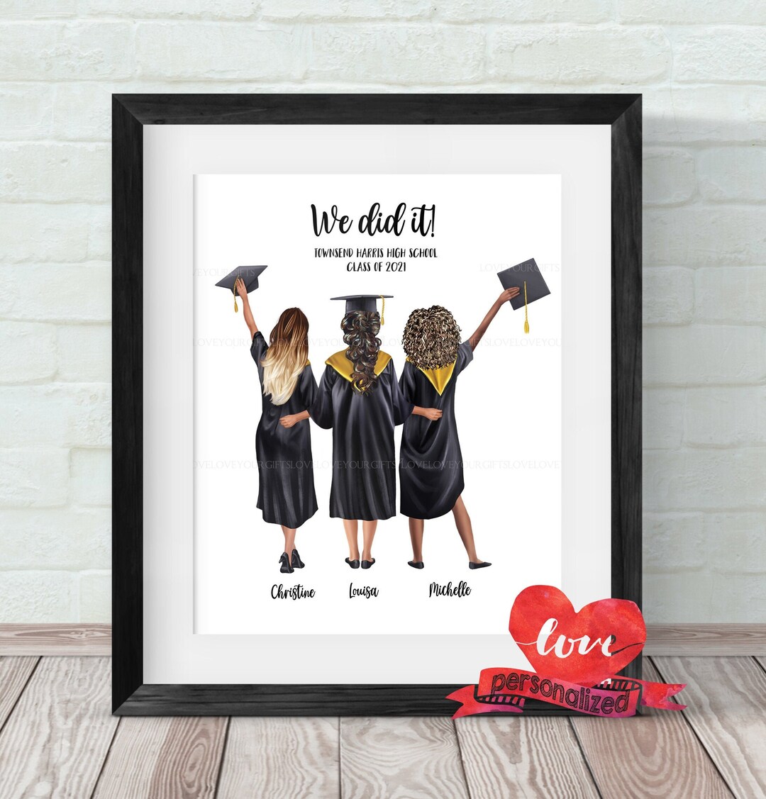3 Best Friends Personalized Graduation Print Friends Graduation Gift ...