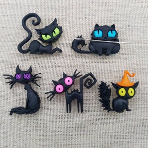 Spooky Cat Needle Minder | Halloween | Black Cat | Kitty | Creepy | Witchy | Magnetic Needle Minder | Nanny | Keeper | Cover Minder