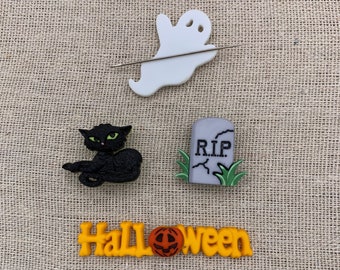 Halloween Needle Minder | Black Cat | Ghost | RIP Tombstone | Pumpkin | Magnetic Minder | Nanny | Keeper | Cover Minder