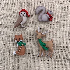 Winter Woodland Creature Needle Minder | Fox | Deer | Owl | Squirrel | Holiday | Magnetic | Nanny | Keeper | Cover Minder | Christmas | Snow