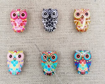Colorful Owl Needle Minder | Bird | Pattern | Magnetic Needle Minder | Needle Nanny | Keeper | Cover Minder