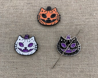 Spooky Cat Jack O Lantern Needle Minder | Halloween | Black Orange White | Pumpkin | Magnetic Minder | Nanny | Keeper | Cover Minder